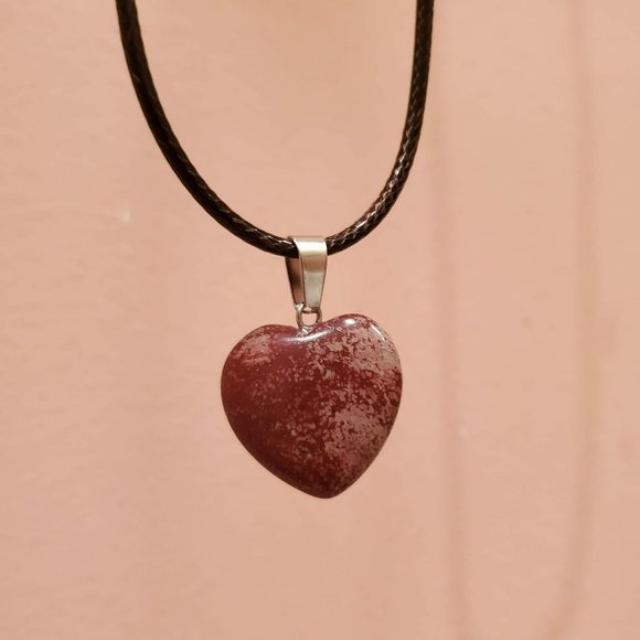 Red Jasper Gemstone Heart Necklace, Polished Rock Pendant, natural stone gift - Picture 3 of 8